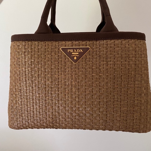 Brand New Prada Structured Medium Brown Straw Bag - Picture 5 of 9